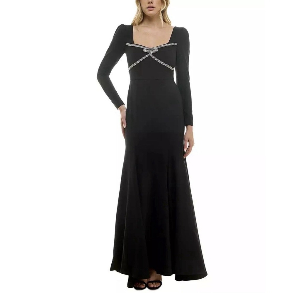 TAYLOR Women's Ebony Rhinestone Trim Long Sleeve Formal Gown Size 10 NWT $268